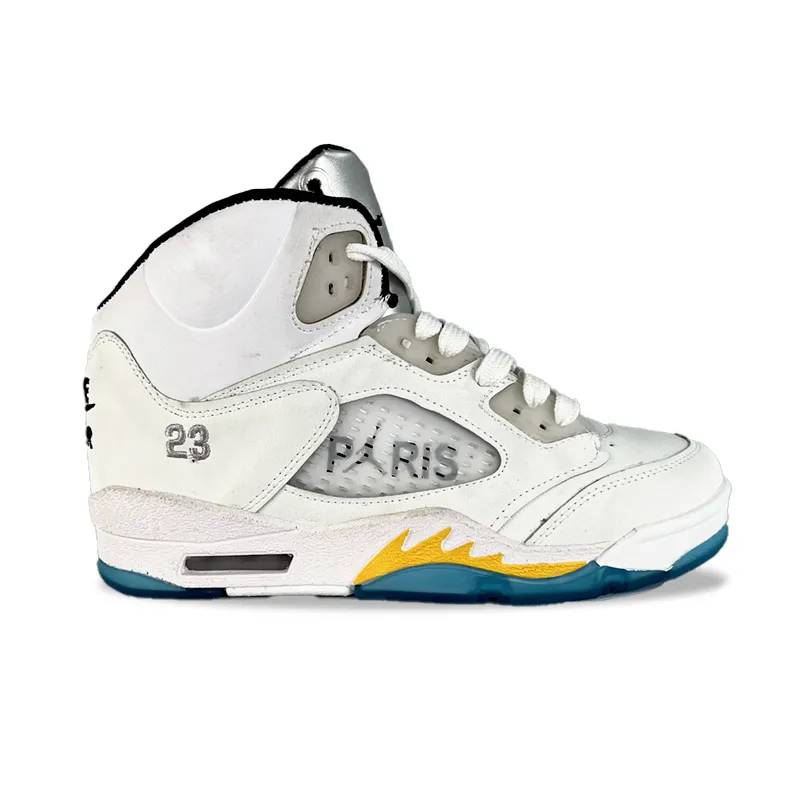 کتونی نایک ایر جردن 5 سفید سبز زرد ساقدار